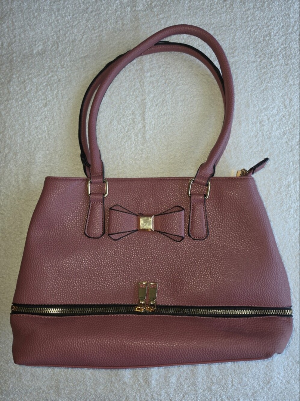 Source Unknown Mauve Bow-Accent Pebbled Tote
